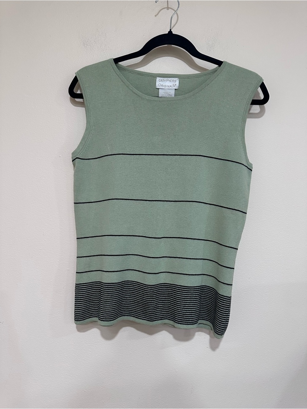 Designers Originals Sage Green Tank with Black Stripe Detail. Size M. NWT